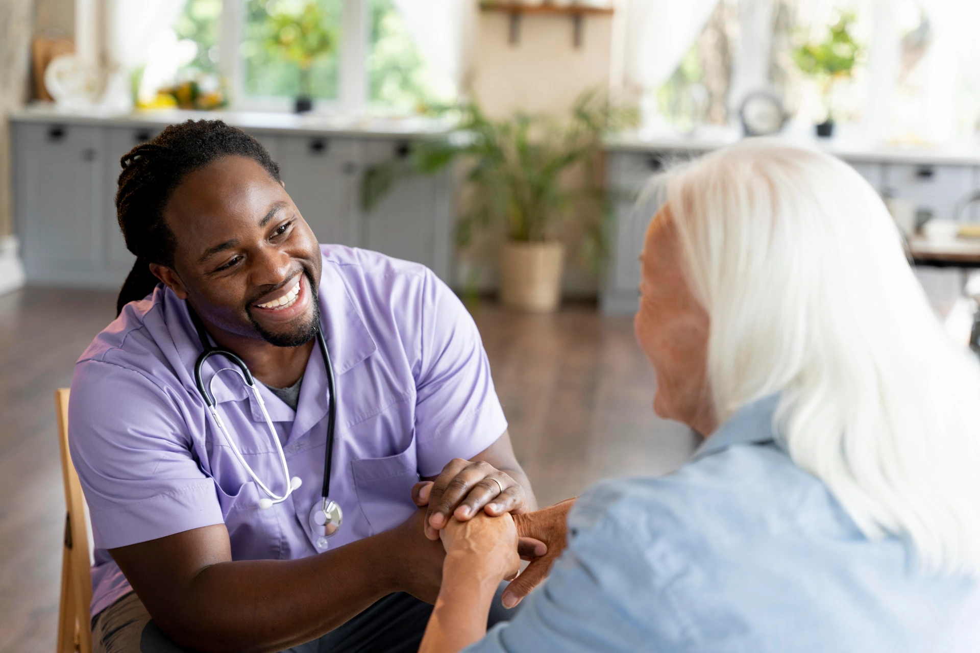 social worker taking care senior woman